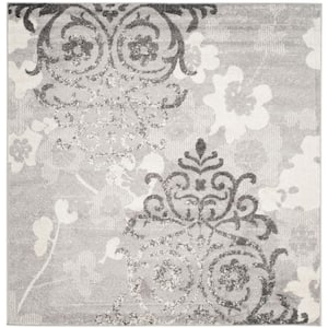 Adirondack Silver/Ivory 11 ft. x 11 ft. Floral Damask Square Area Rug