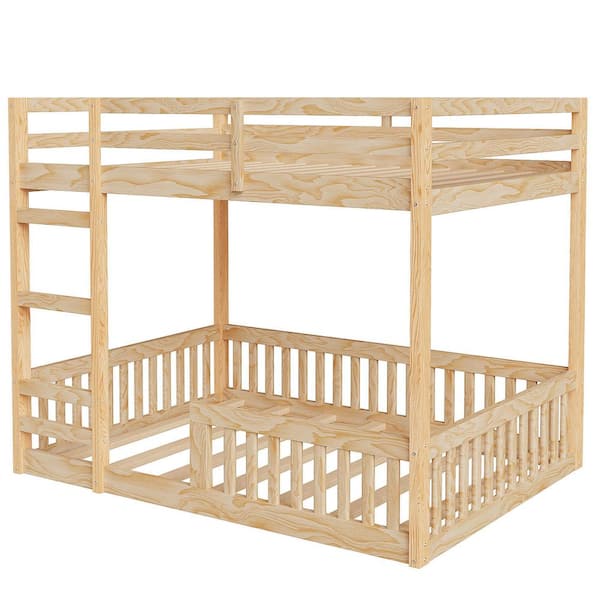Natural Full Over Full Bunk Bed with Ladder and Guardrails