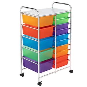 24.6 in. W x 39.2 in. H 15-Plastic Drawers Multi-Color Storage Rolling Cart Studio Organizer