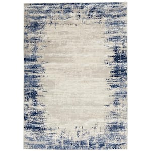 Cyrus Ivory/Navy 5 ft. x 7 ft. Abstract Modern Area Rug