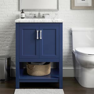 Everett 25 in. W x 22 in. D x 36 in. H Single Sink Freestanding Bath Vanity in Aegean Blue with Carrara Marble Top