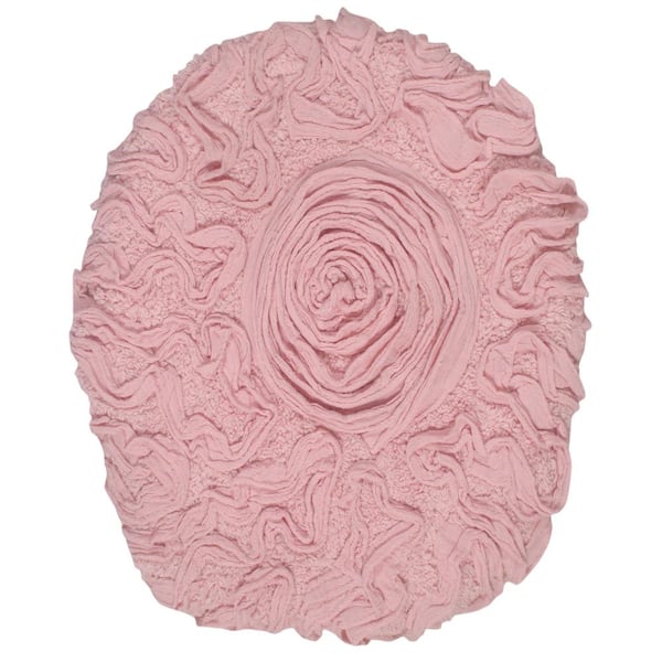 Bell Flower Collection 100% Cotton Tufted Bath Rug, 18x18 Toilet Lid Cover, Pink