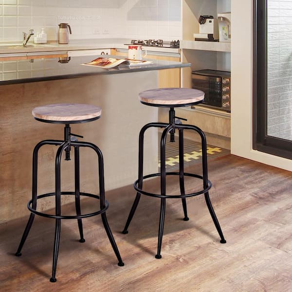 metal and oak bar stools