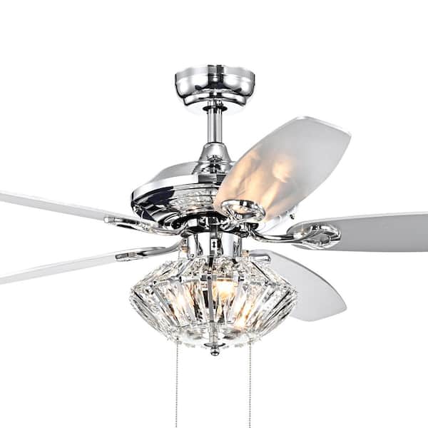 Warehouse of Tiffany Makore 52 in. Indoor Chrome Finish Pull Chain Ceiling Fan with Light Kit