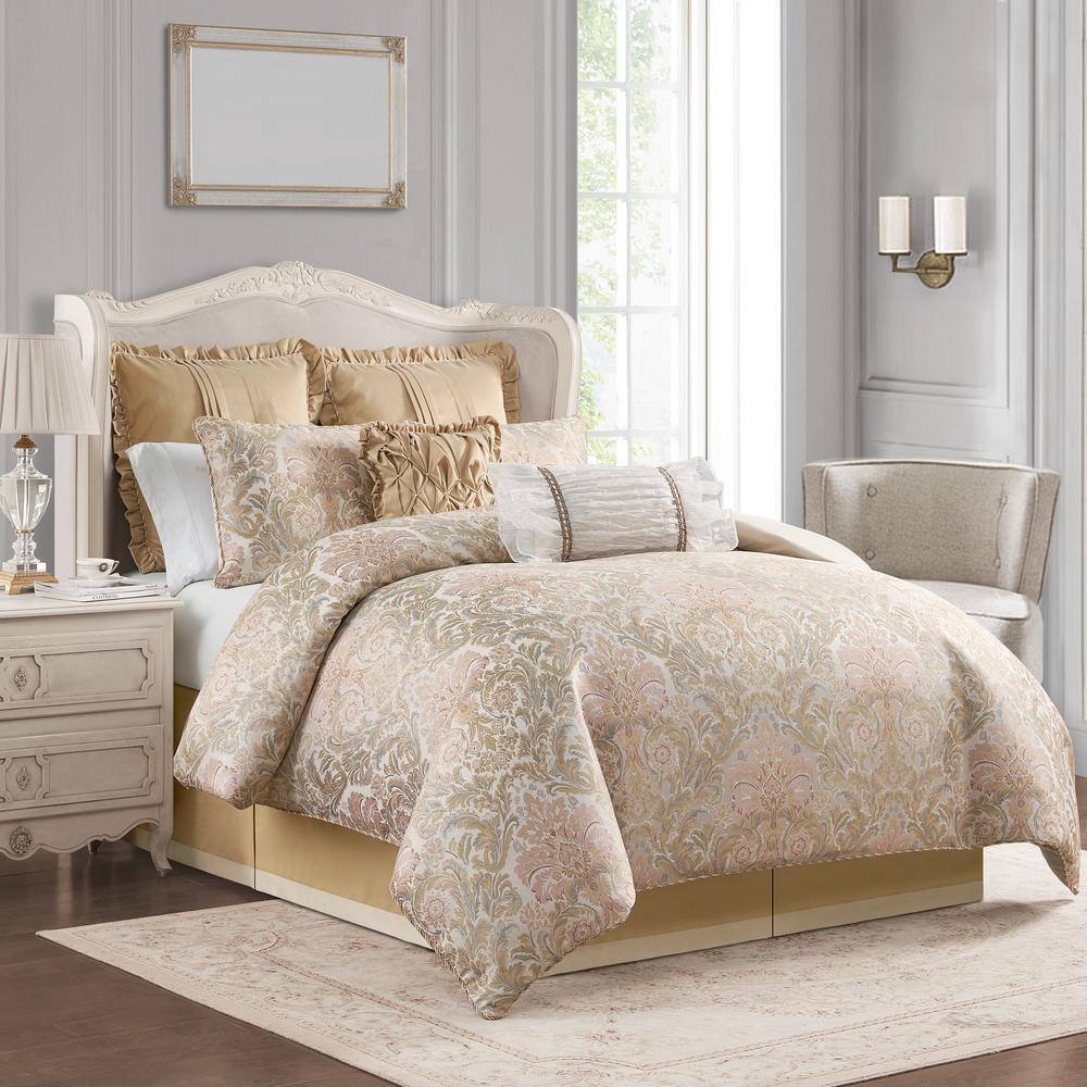 Oatmeal and Gold Jacquard King Bedspread Set