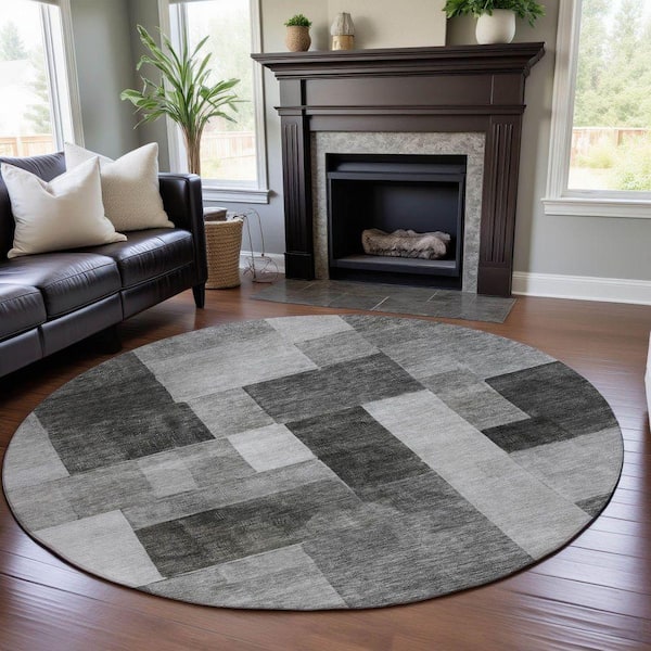 Mayfield Premium Machine Washable Abstract AMF1190 Pewter 8 ft. x 8 ft. Round Rug