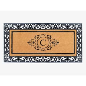 A1HC Paisley Black 30 in. x 60" Rubber and Coir Monogrammed C Durable Outdoor Entrance Door Mat