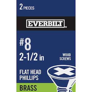 #8 x 2-1/2 in. Brass Phillips Flat Head Wood Screw (2-Pack)