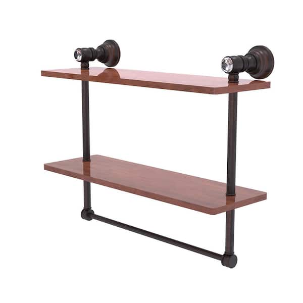 Allied Brass Carolina Crystal Collection 16 in. Double Wood Shelf with Towel Bar in Venetian Bronze