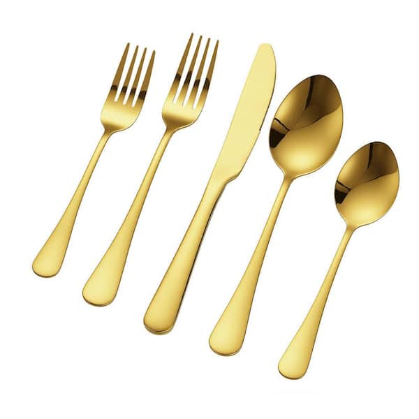 100-Piece Golden Stainless Steel Flatware Serving Set with Knives, Forks and Spoons for 20-Person