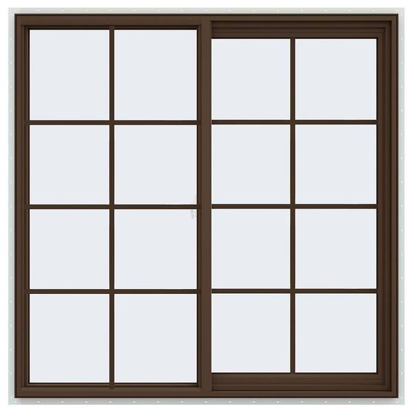 JELD-WEN 47.5 in. x 47.5 in. V-2500 Series Brown Painted Vinyl Right-Handed Sliding Window with Colonial Grids/Grilles