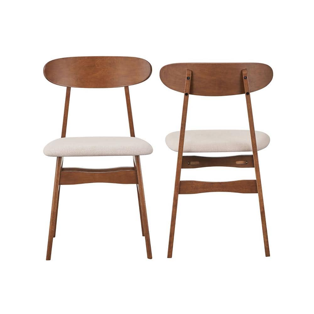 Natural Walnut Upholstered Mid-Century Modern Side Chairs (Set of 4)