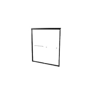 60 in. W x 72 in. H Semi Frameless Sliding Tub Door in Matte Black with Clear Tempered Glass and Towel Bar