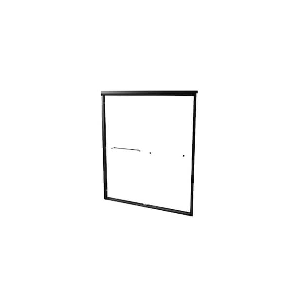 grossag 60 in. W x 72 in. H Sliding Semi Frameless Tub Door in Matte Black with Clear Tempered Glass and Towel Bar
