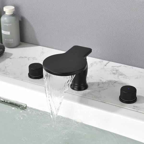 2-Handle Deck-Mount Waterfall Roman Tub Faucet in Matte Black