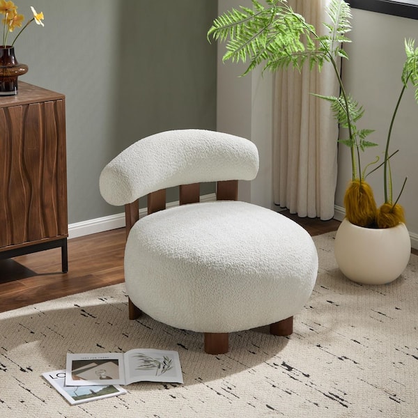 CHRISTOPHER KNIGHT HOME Amelia Off White and Walnut Boucle Fabric Upholstered Accent Slipper Chair, Solid Wood