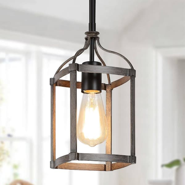 Modern 8.5 in. 1-Light Brass Geometric Pendant Light, Mercer Farmhouse Chandelier with Clear Glass Shade