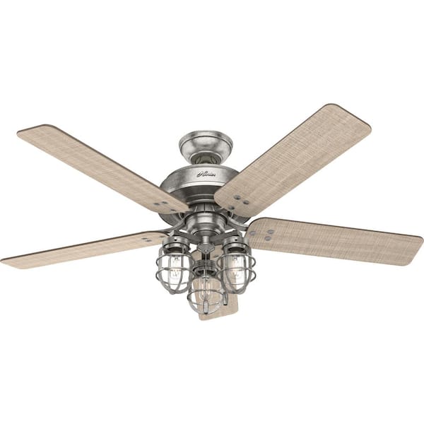 Hunter Port Isabel 52 In Indoor, Galvanized Ceiling Fan Light
