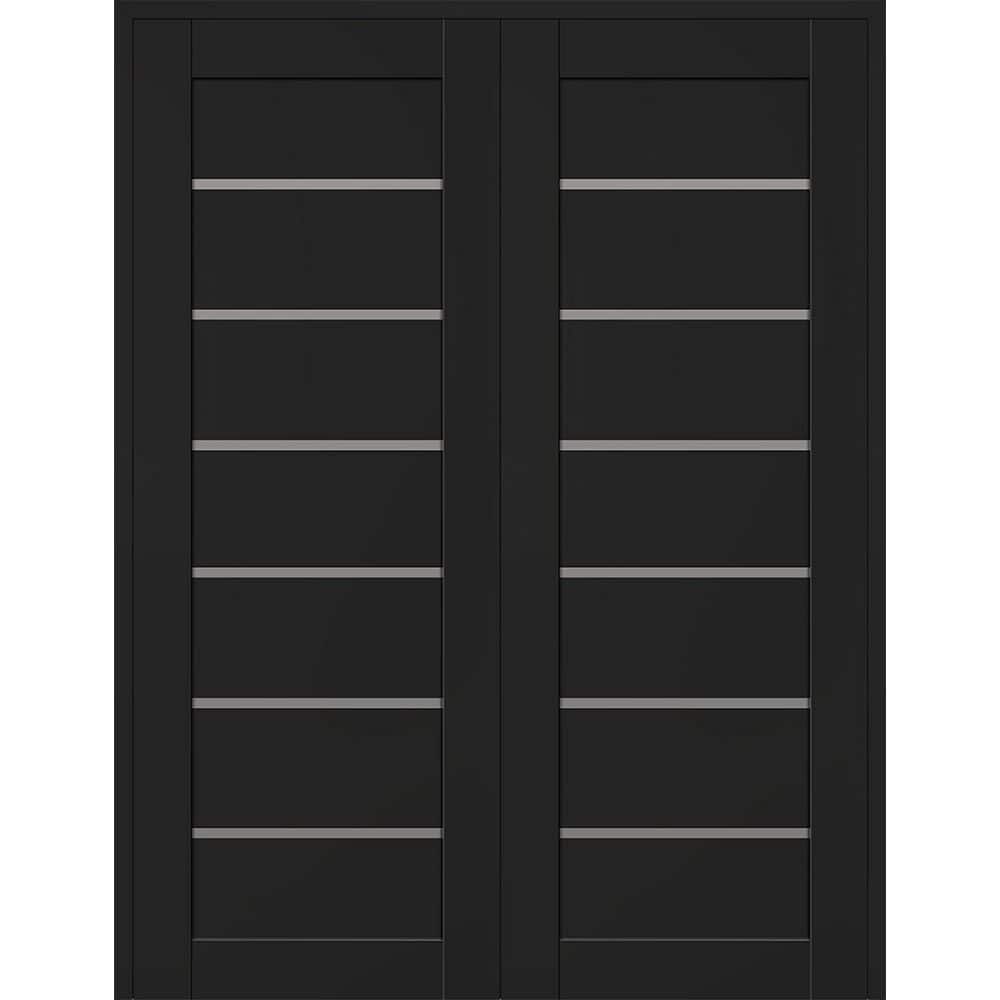 Alba N 72 in. x 80 in. Both Hands Active 6-Lite Frosted Glass Black Matte Wood Composite Double Prehung French Door price history on PriceWatchPro