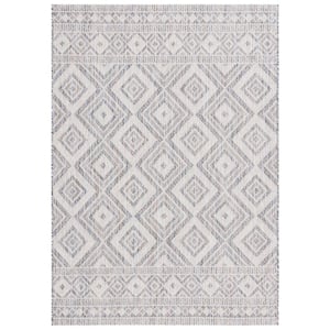 Courtyard Ivory Blue/Beige 7 ft. x 9 ft. Border Diamond Indoor/Outdoor Area Rug