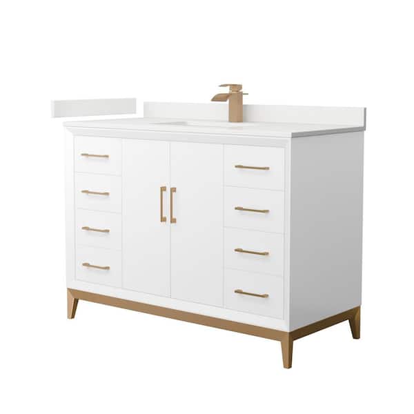 Wyndham Collection Amici 48 in. W x 22 in. D x 35.25 in. H Single Bath Vanity in White with White Quartz Top