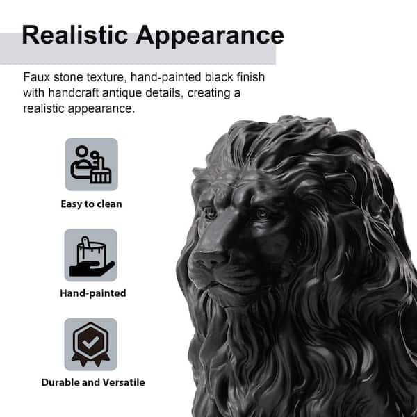 Glitzhome 20.75 in. H MGO Black Sitting Lion Garden Statue