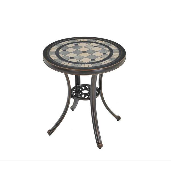Clihome Round Cast Aluminum Outdoor Dining Table with Ceramic Desktop