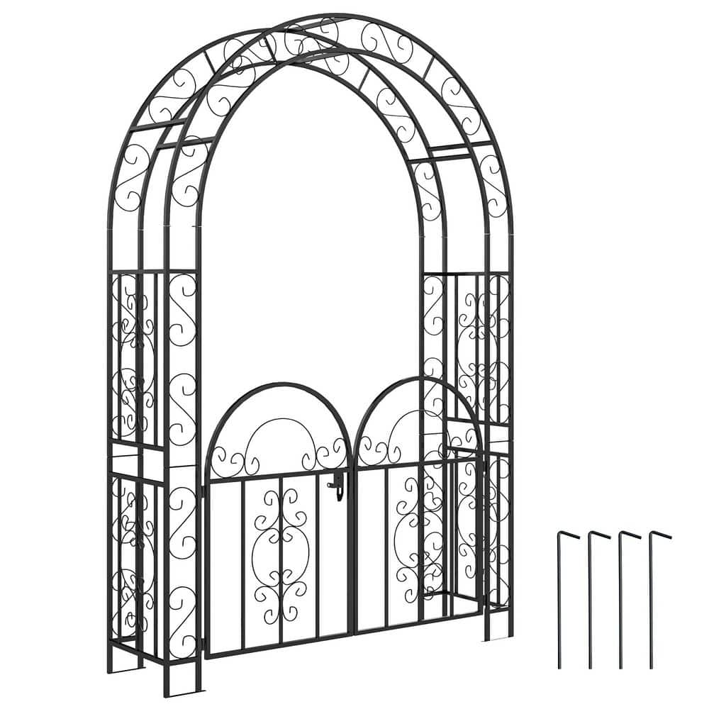 89.4 in. x 59.1 in. Steel Garden Arch with Gate, Garden Arbor Trellis for C