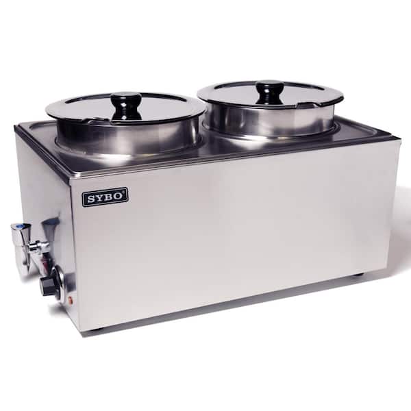 SYBO Commercial Stainless Steel Bain Marie Buffet Food Warmer Steam Table for Restaurants, 2-Round-Sections with Tap