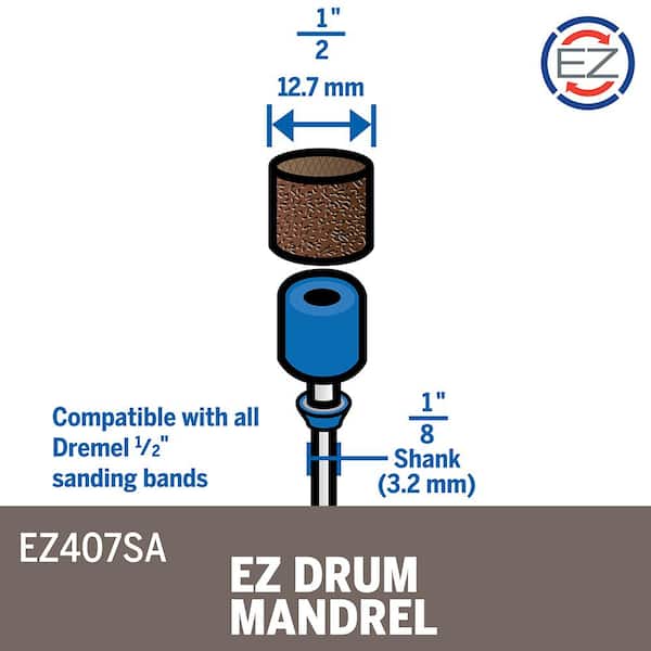 Dremel EZ Drum 1/2 in. Rotary Tool Mandrel for Sanding Bands for sanding  bands 408, 432, 445 EZ407SA - The Home Depot