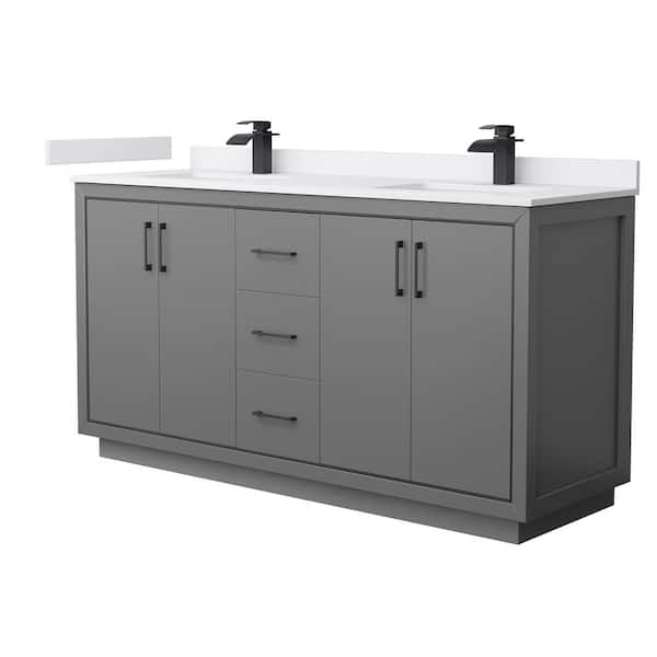 Wyndham Collection Icon 66 in. W x 22 in. D x 35 in. H Double Bath Vanity in Dark Gray with White Cultured Marble Top