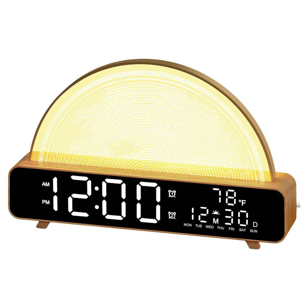 White Sunrise Simulation Alarm Clock with Touch Control Wooden