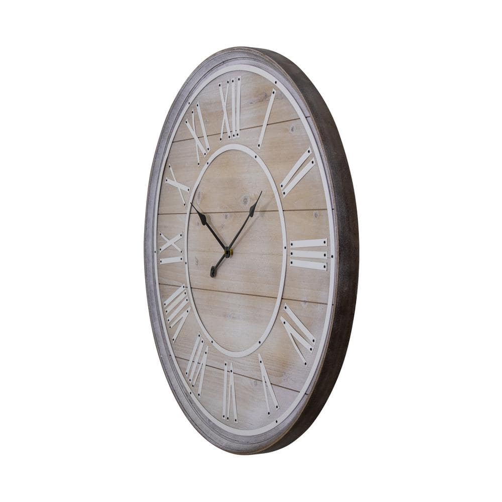 Oversized Rustic Wood and Metal Wall Clock