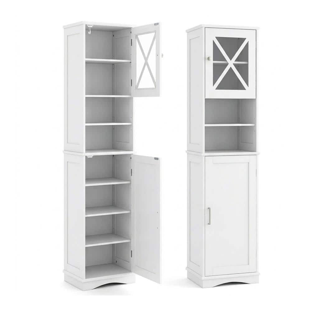 67 in. Tall Bathroom Cabinet with 5 Adjustable Shelves 2 Acrylic Door Compartments and Open Cubes