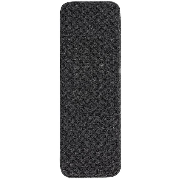 Beverly Rug Waffle Dark Gray 26 in. x 8.5 in. Non-Slip Rubber Back Stair Tread Cover (Set of 8)