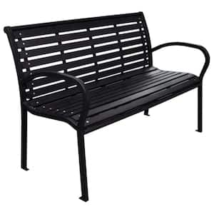 45.7 in. Inch 2-Person Seating Capacity Metal Outdoor Bench Patio Outdoor Steel Bench with Backrest in Black Finish