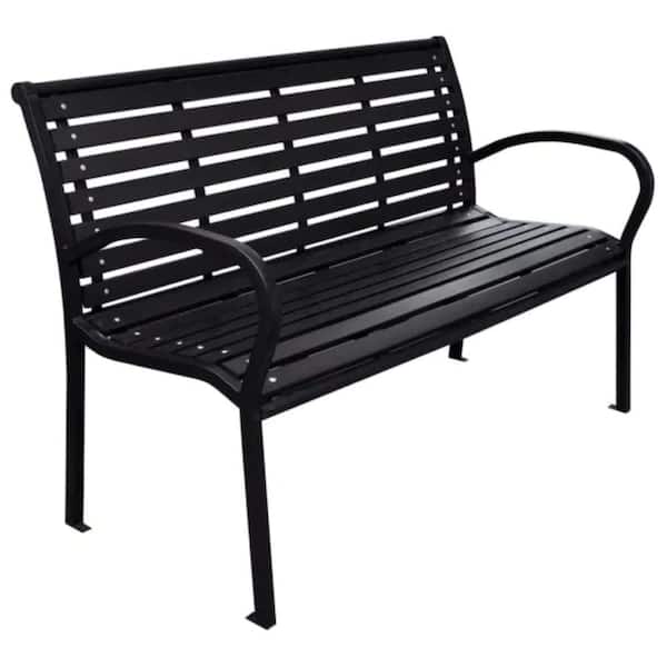 Oyezvary 45.7 in. Inch 2-Person Seating Capacity Metal Outdoor Bench Patio Outdoor Steel Bench with Backrest in Black Finish