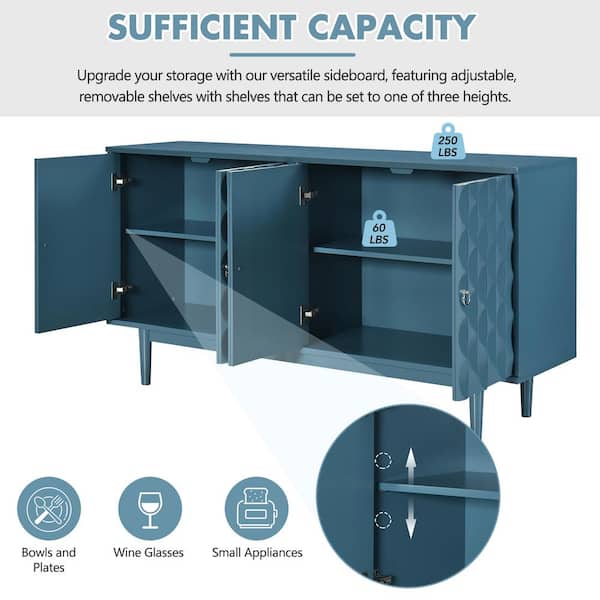 60.7 in. W x 15.7 in. D x 32.5 in. H Blue Linen Cabinet with