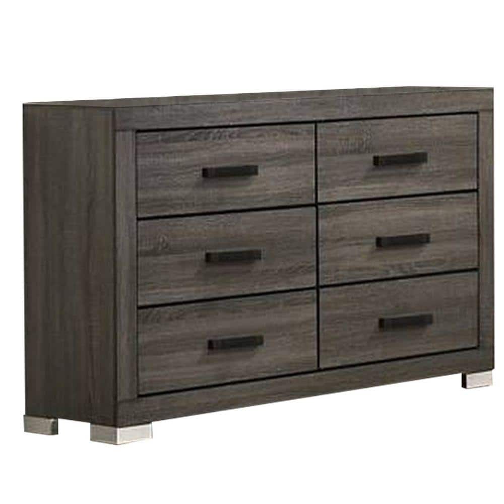 Benjara 16 in. Gray and Black 6-Drawer Wooden Dresser