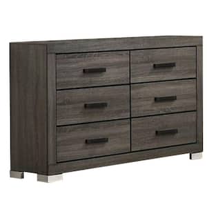 16 in. Gray and Black 6-Drawer Wooden Dresser Without Mirror