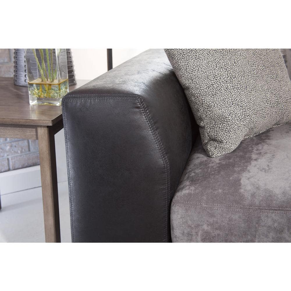Black and Charcoal Two-Piece Faux Leather Sectional Sofa