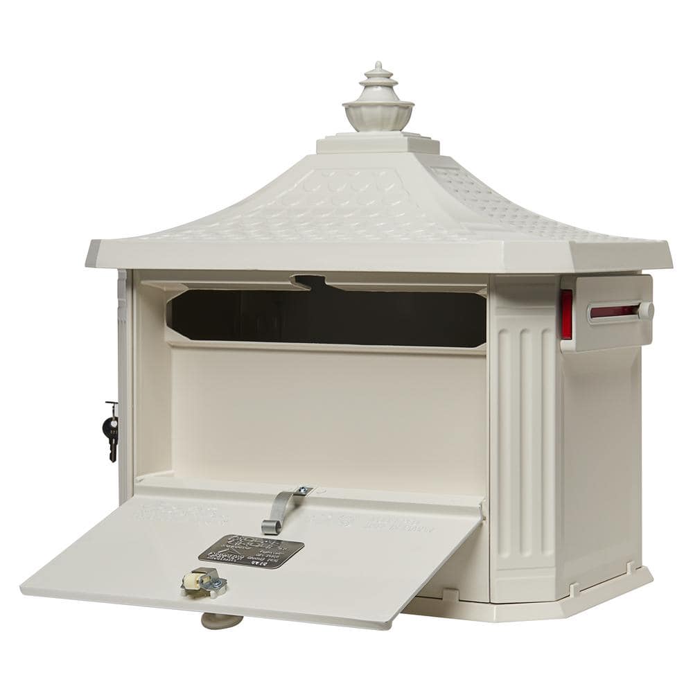 Large White Cast Aluminum Locking Pedestal Mailbox