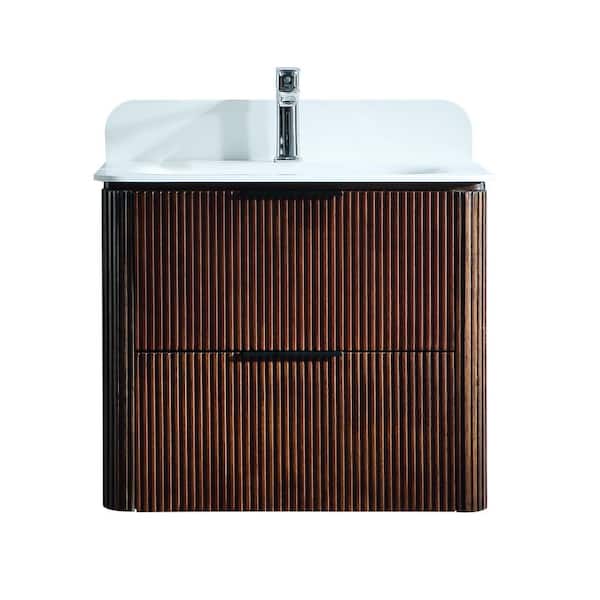 Elio 24 in. W x 18.9 in. D x 20 in. H Walnut Color Bath Vanity with White Acrylic Top With Single White Sink