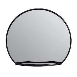 20.5 in. x 24 in. Modern Round Framed Iron Wall Accent Evi Black Shelf Mirror