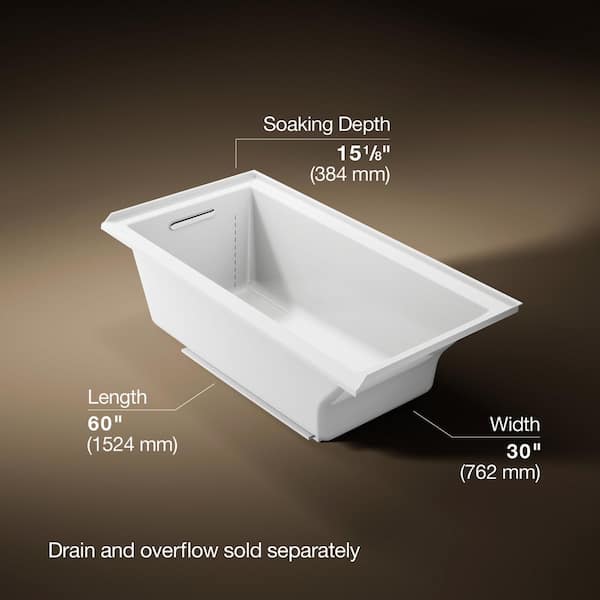 KOHLER Underscore 60 in. x 30 in. Rectangular Soaking Bathtub with
