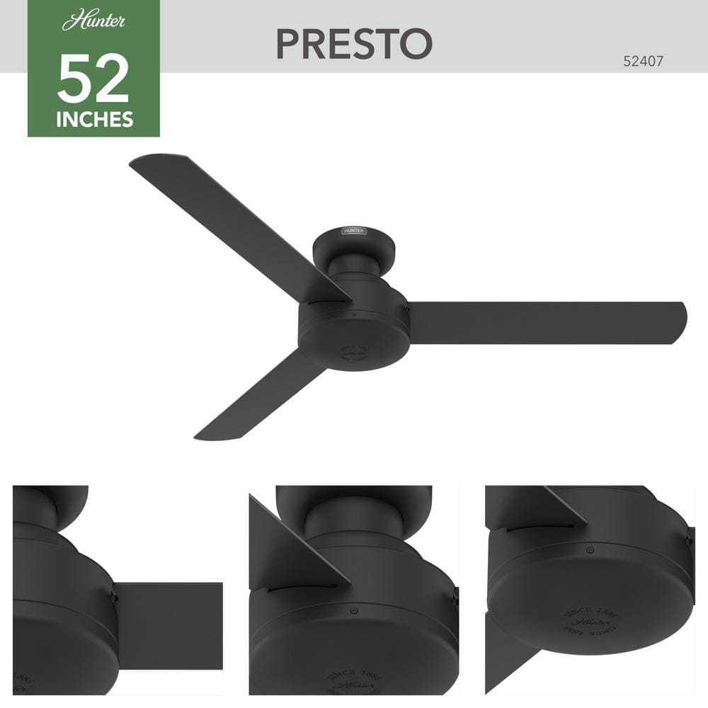 Matte Black 52" Modern Low Profile Ceiling Fan with Remote