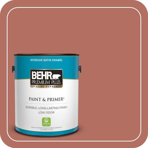 BEHR PREMIUM PLUS 1 gal. #PPU2-12 Terra Cotta Urn Satin Enamel Low Odor Interior Paint & Primer