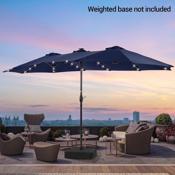 15 ft. x 9 ft. LED Outdoor Double-Sided Market Patio Umbrella with UPF50+ in Navy Blue