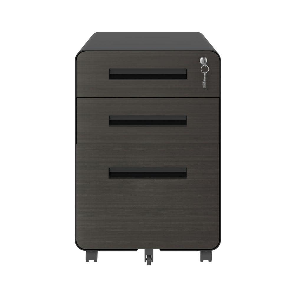 15.75 in. W 3 Drawer Metal Mobile File Tool Cabinet with Lock, Black Filing Cabinets, Tool Carts for Garage, Office
