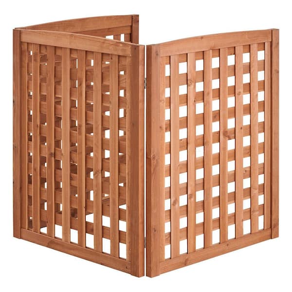 32 in. W x 38 in. H Brown 3-Panel Outdoor Air Conditioner Fence Screen, Outside Wood Privacy Fence